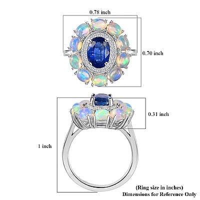 Kashmir Kyanite and Multi Gemstone Double Halo Ring in Platinum Over Sterling Silver (Size 10.0) 2.75 ctw