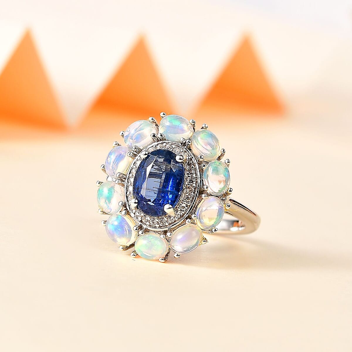 Kashmir Kyanite and Multi Gemstone Double Halo Ring in Platinum Over Sterling Silver (Size 8.0) 2.75 ctw image number 1
