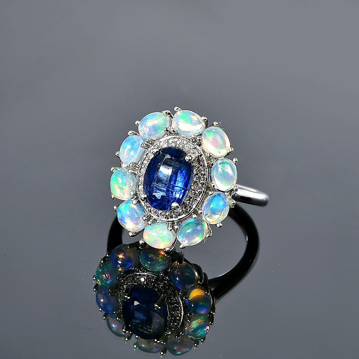 Kashmir Kyanite and Multi Gemstone Double Halo Ring in Platinum Over Sterling Silver (Size 8.0) 2.75 ctw image number 2