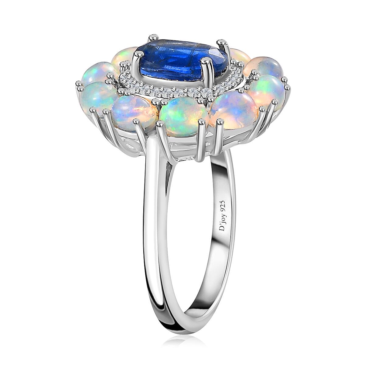 Kashmir Kyanite and Multi Gemstone Double Halo Ring in Platinum Over Sterling Silver (Size 8.0) 2.75 ctw image number 4