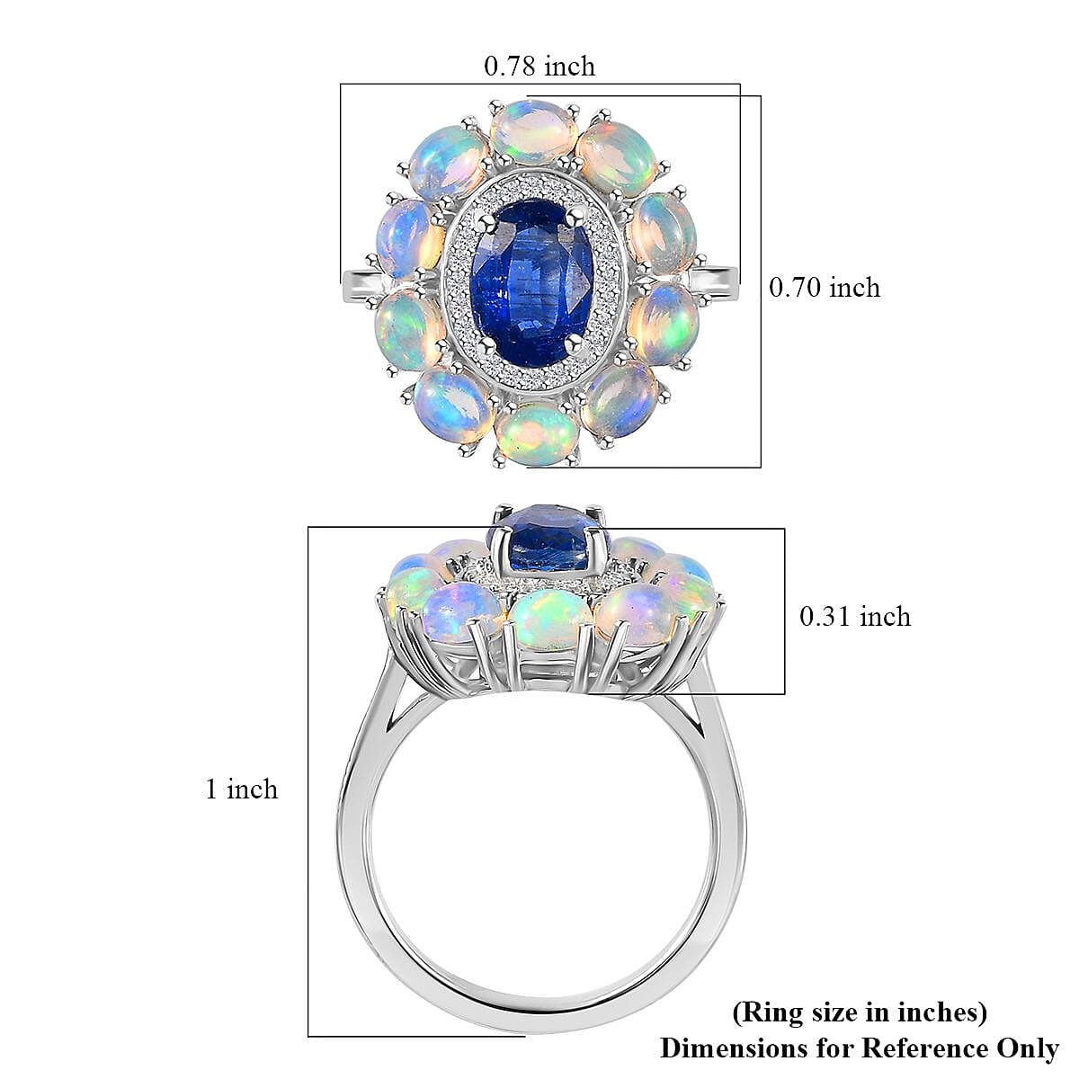 Kashmir Kyanite and Multi Gemstone Double Halo Ring in Platinum Over Sterling Silver (Size 8.0) 2.75 ctw image number 6