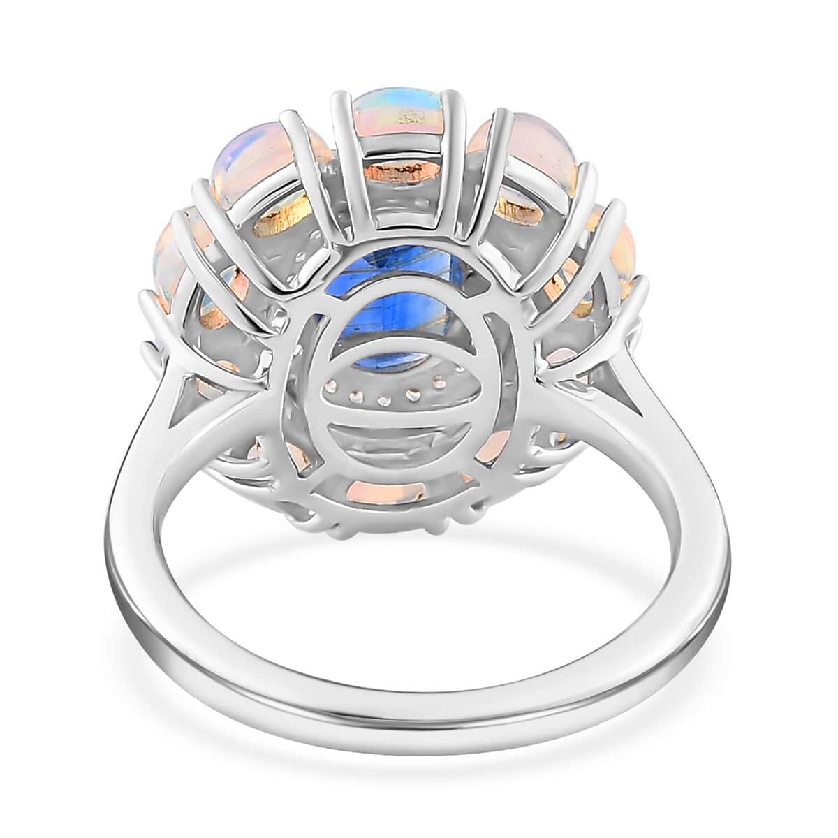 Kashmir Kyanite and Multi Gemstone Double Halo Ring in Platinum Over Sterling Silver (Size 9.0) 2.75 ctw image number 5