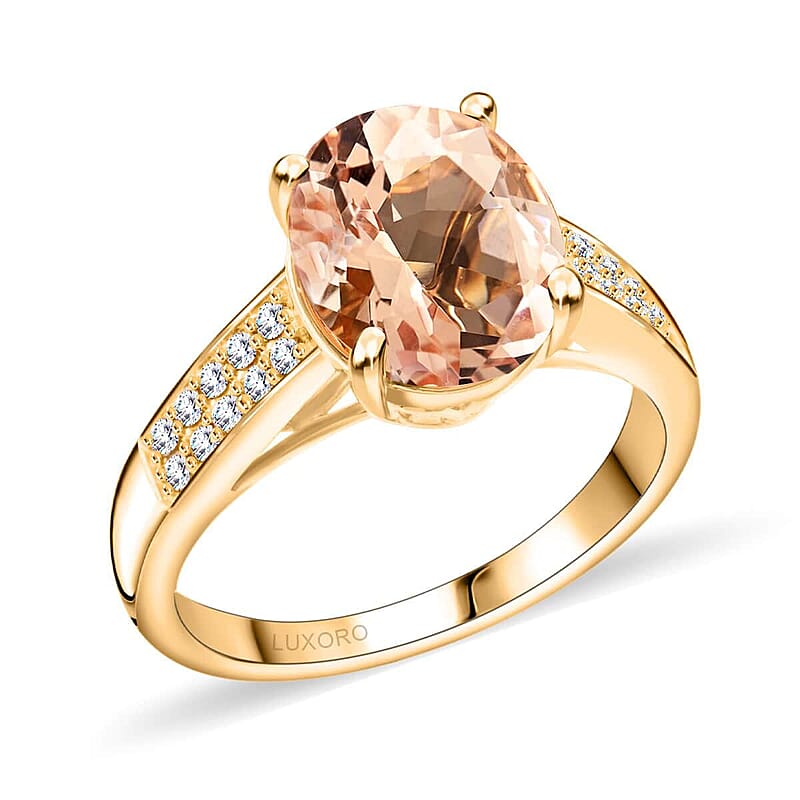 Certified & Appraised Luxoro 14K Yellow Gold AAA Marropino Morganite and G-H I2 Diamond Ring (Size 10.0) 2.50 ctw