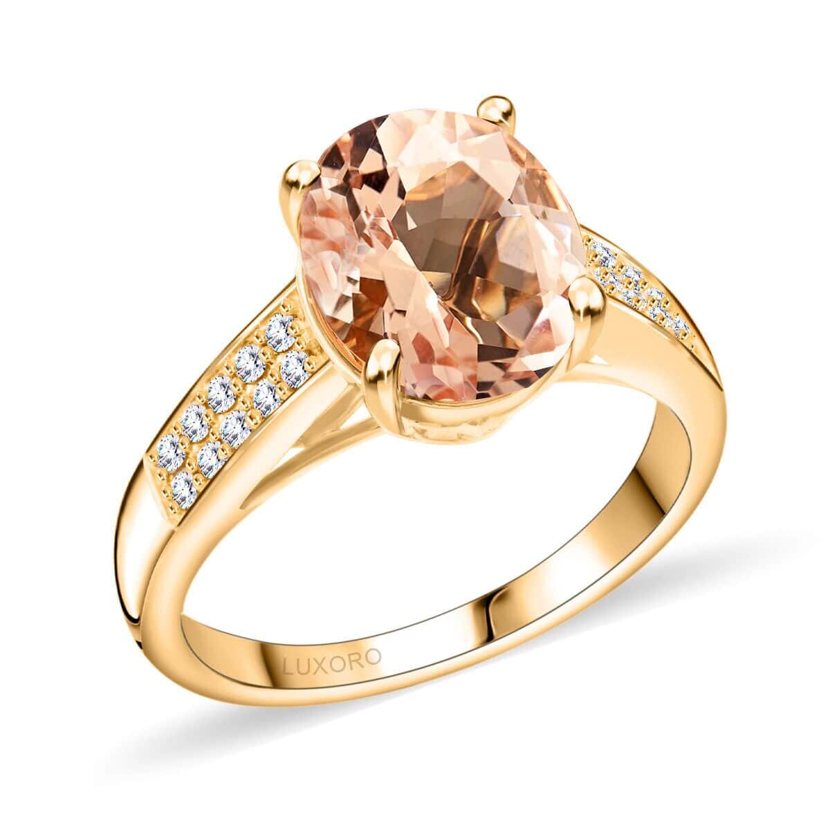 Certified & Appraised Luxoro 14K Yellow Gold AAA Marropino Morganite and G-H I2 Diamond Ring (Size 10.0) 2.50 ctw image number 0