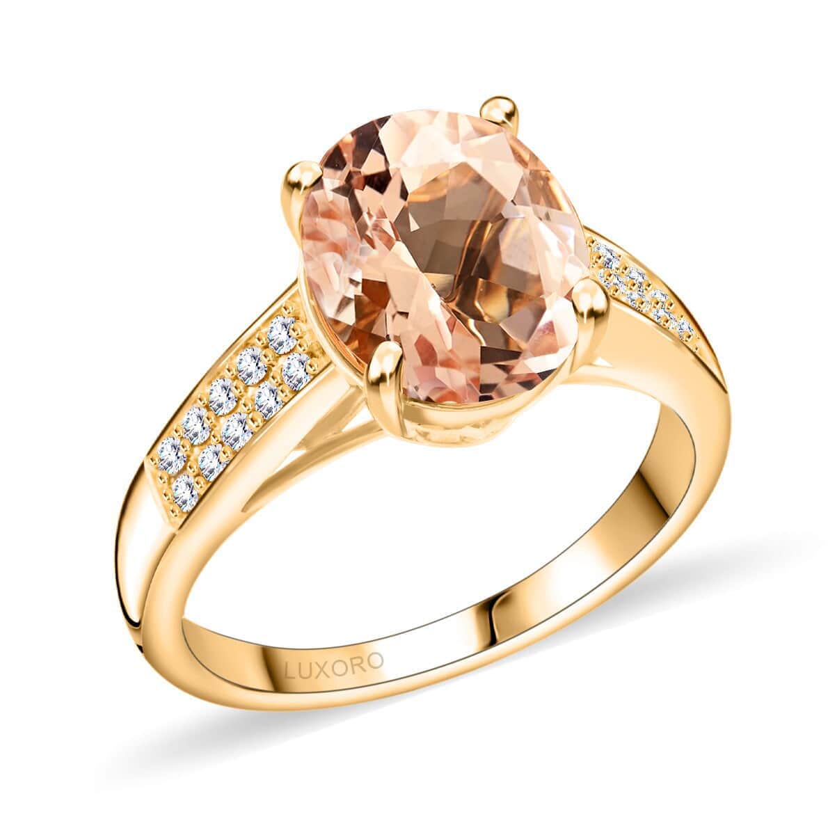 Certified & Appraised Luxoro 14K Yellow Gold AAA Marropino Morganite, Diamond (G-H, I2) (0.16 cts) Ring (Size 5.5) 2.50 ctw image number 0