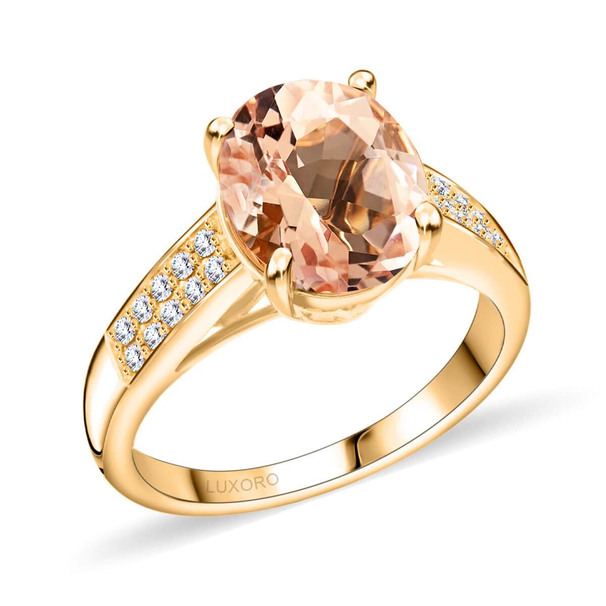 Certified & Appraised Luxoro 14K Yellow Gold AAA Marropino Morganite and G-H I2 Diamond Ring (Size 6.0) 2.50 ctw image number 0