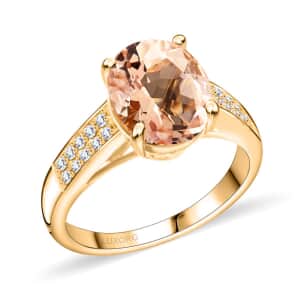 Certified & Appraised Luxoro 14K Yellow Gold AAA Marropino Morganite and G-H I2 Diamond Ring (Size 6.0) 2.50 ctw