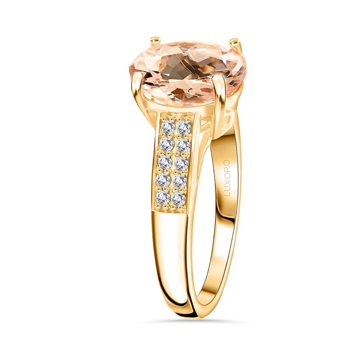 Certified & Appraised Luxoro 14K Yellow Gold AAA Marropino Morganite, Diamond (G-H, I2) (0.16 cts) Ring (Size 8.5) 2.50 ctw image number 3