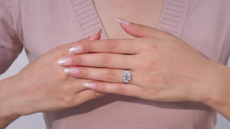 Moissanite (Oct 10x8mm) Ring in Platinum Over Sterling Silver (Size 10.0) 4.60 ctw