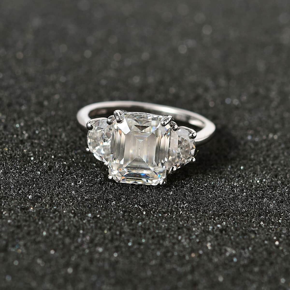 Moissanite (Oct 10x8mm) Ring in Platinum Over Sterling Silver (Size 10.0) 4.60 ctw image number 2