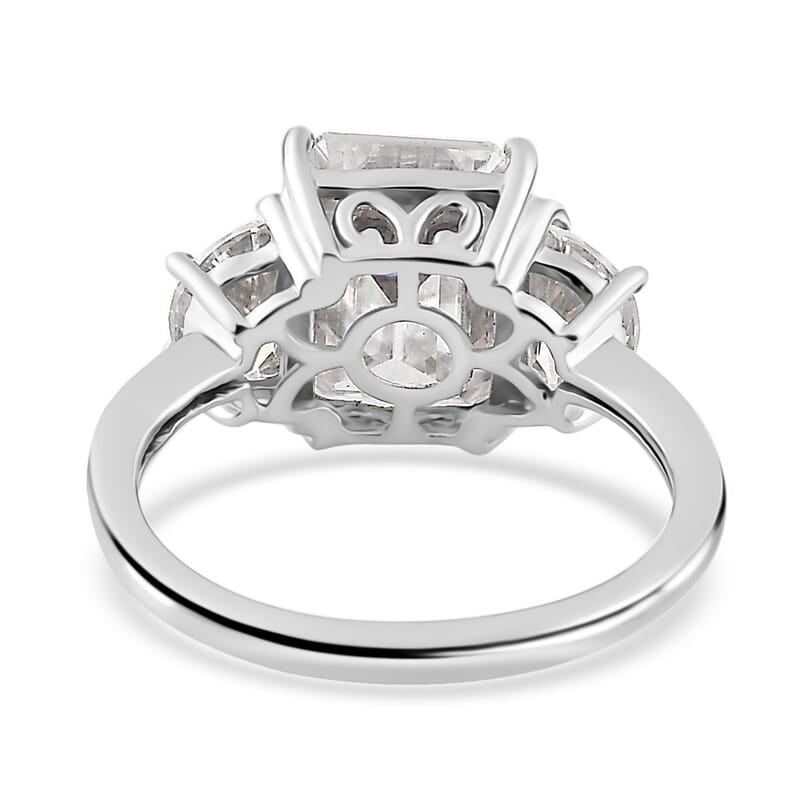 Moissanite 3 Stone Ring in Platinum Over Sterling Silver (Size 10.0) 4.60 ctw