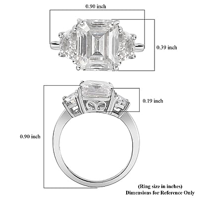 Moissanite 3 Stone Ring in Platinum Over Sterling Silver (Size 10.0) 4.60 ctw