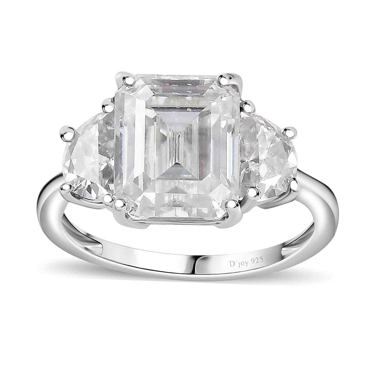 Moissanite 3 Stone Ring in Platinum Over Sterling Silver (Size 6.0) 4.60 ctw image number 0