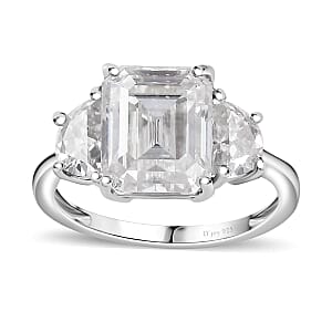 Moissanite 3 Stone Ring in Platinum Over Sterling Silver (Size 6.0) 4.60 ctw