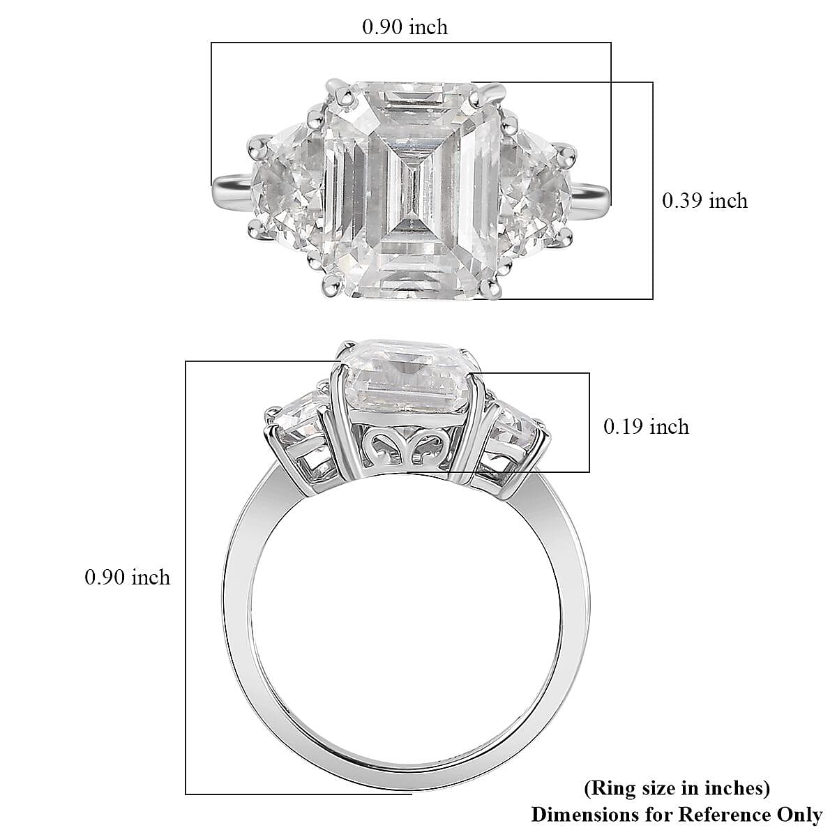 Moissanite 3 Stone Ring in Platinum Over Sterling Silver (Size 6.0) 4.60 ctw image number 6