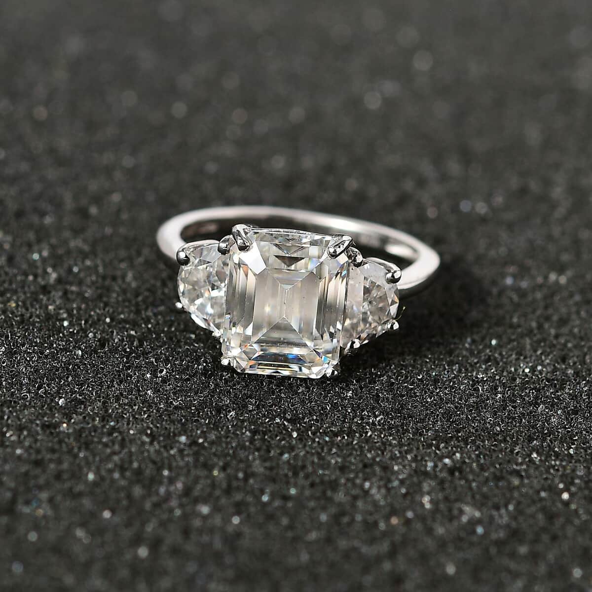 Moissanite 3 Stone Ring in Platinum Over Sterling Silver (Size 7.0) 4.60 ctw image number 2
