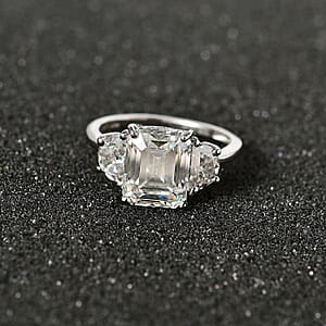 Moissanite 3 Stone Ring in Platinum Over Sterling Silver (Size 7.0) 4.60 ctw