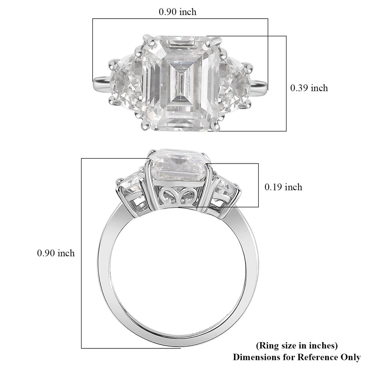 Moissanite 3 Stone Ring in Platinum Over Sterling Silver (Size 8.0) 4.60 ctw image number 6