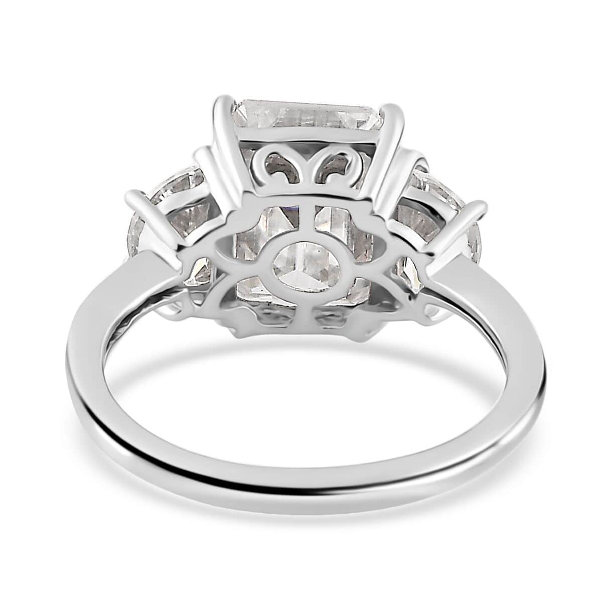 Moissanite 3 Stone Ring in Platinum Over Sterling Silver (Size 9.0) 4.60 ctw image number 5