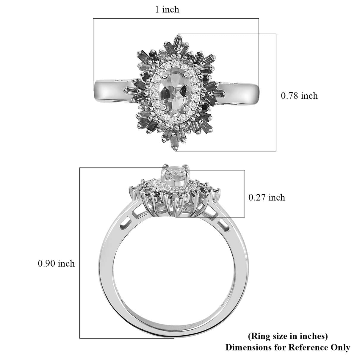 Santa Maria Aquamarine and Multi Diamond Sunburst Ring in Platinum Over Sterling Silver (Size 10.0) 0.75 ctw image number 5