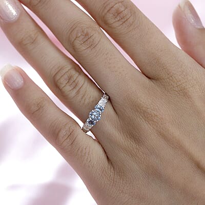 Santa Maria Aquamarine 3 Stone Ring in Platinum Over Sterling Silver (Size 10.0) 0.50 ctw
