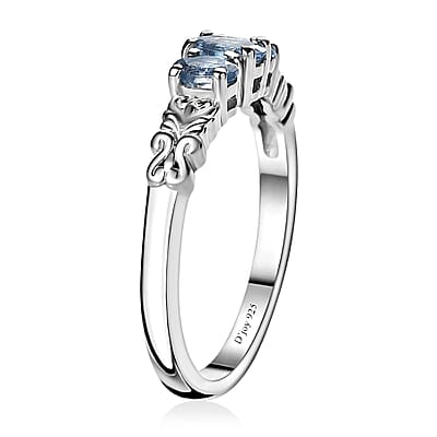 Santa Maria Aquamarine 3 Stone Ring in Platinum Over Sterling Silver (Size 10.0) 0.50 ctw