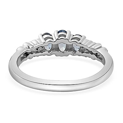 Santa Maria Aquamarine 3 Stone Ring in Platinum Over Sterling Silver (Size 10.0) 0.50 ctw