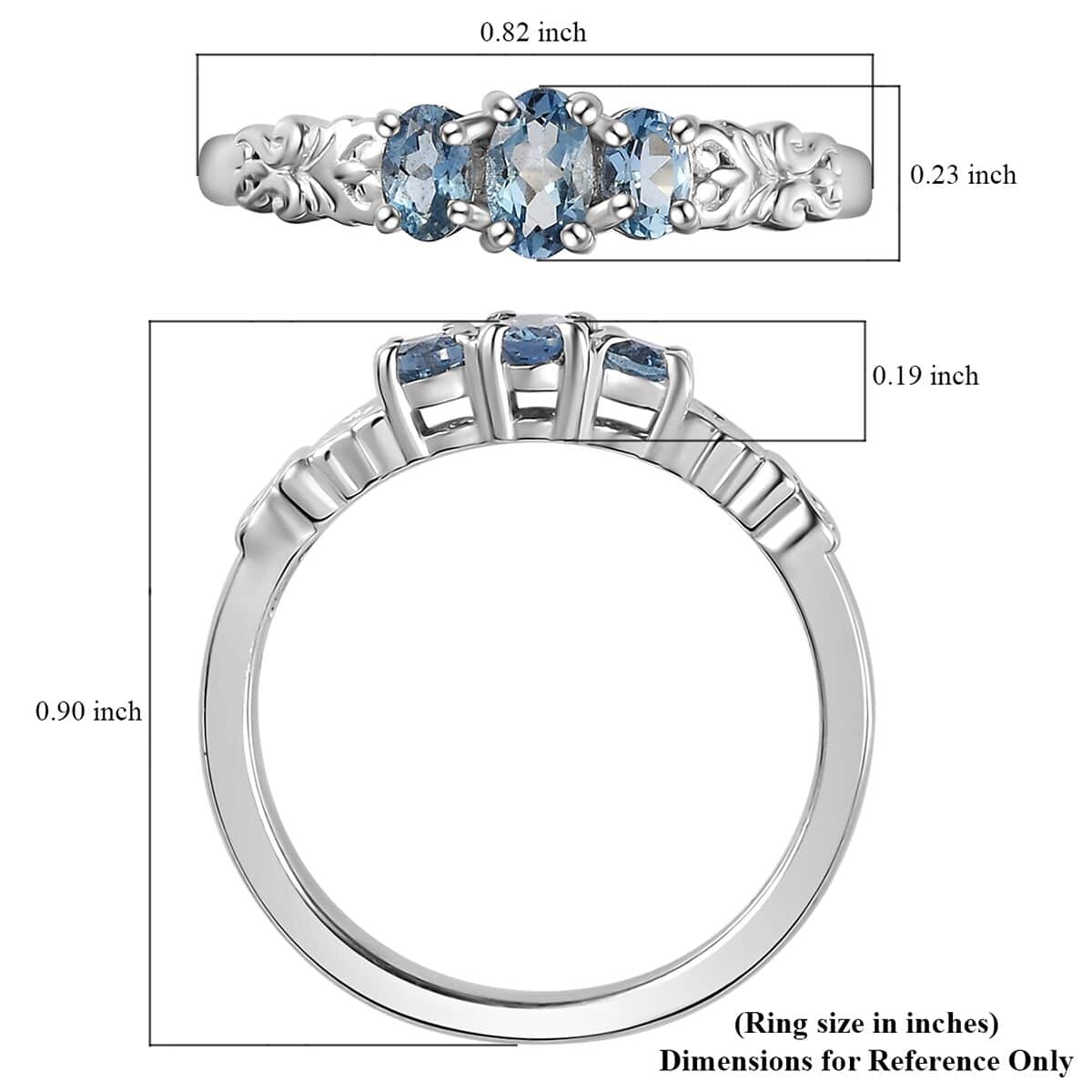 Santa Maria Aquamarine 3 Stone Ring in Platinum Over Sterling Silver (Size 10.0) 0.50 ctw image number 5