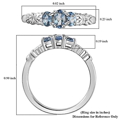 Santa Maria Aquamarine 3 Stone Ring in Platinum Over Sterling Silver (Size 10.0) 0.50 ctw