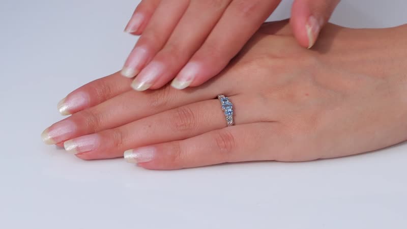 Santa Maria Aquamarine 3 Stone Ring in Platinum Over Sterling Silver (Size 10.0) 0.50 ctw