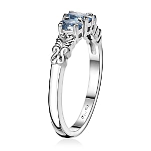 Santa Maria Aquamarine 3 Stone Ring in Platinum Over Sterling Silver (Size 9.0) 0.50 ctw