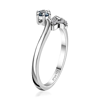Santa Maria Aquamarine and White Zircon Fish Tail Bypass Ring in Platinum Over Sterling Silver (Size 10.0) 0.20 ctw