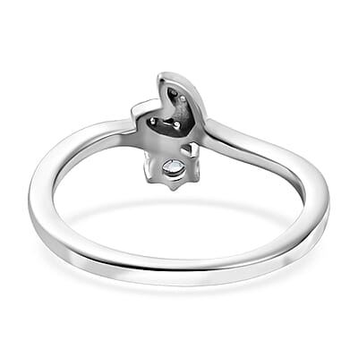 Santa Maria Aquamarine and White Zircon Fish Tail Bypass Ring in Platinum Over Sterling Silver (Size 10.0) 0.20 ctw