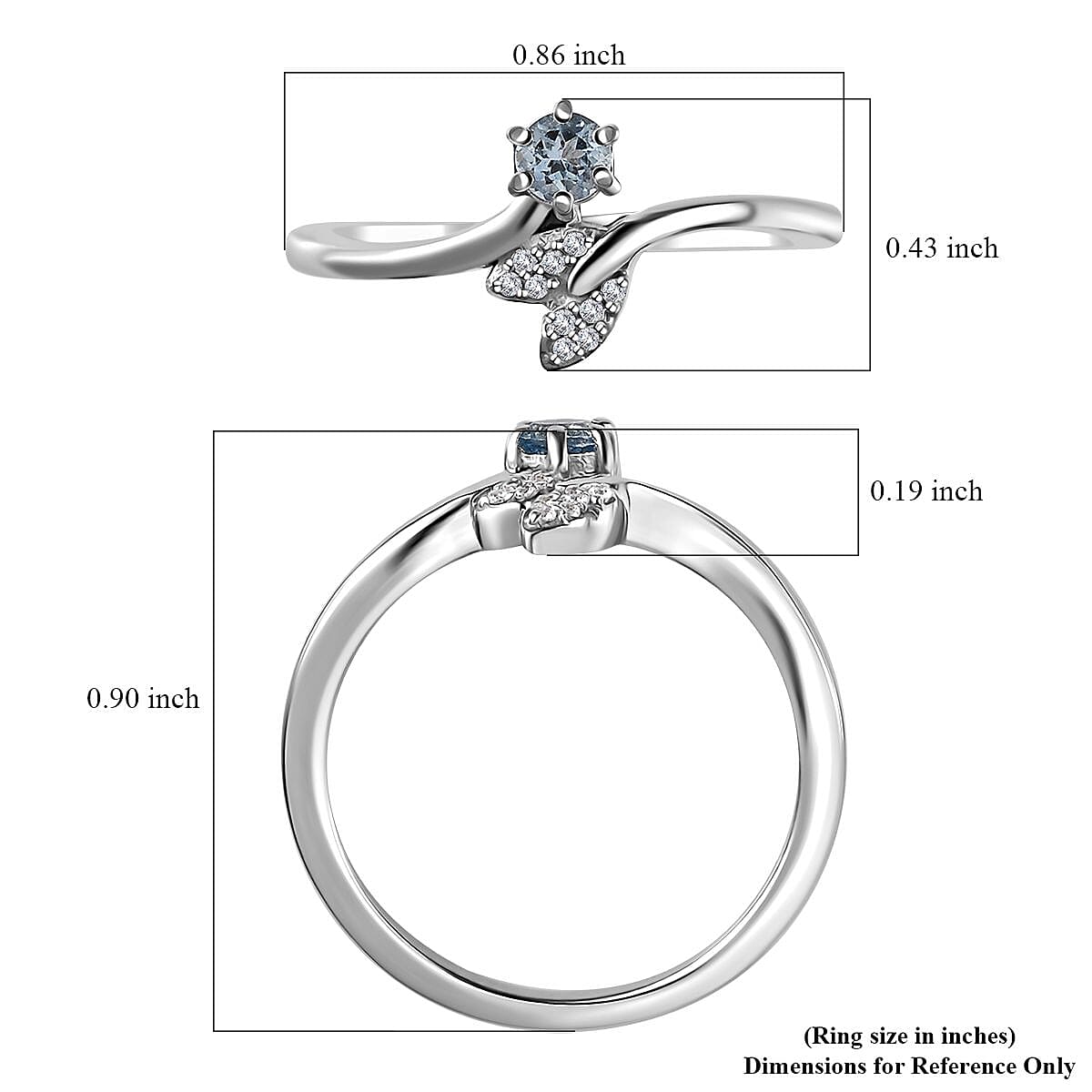Santa Maria Aquamarine and White Zircon Fish Tail Bypass Ring in Platinum Over Sterling Silver (Size 10.0) 0.20 ctw