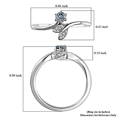 Santa Maria Aquamarine and White Zircon Fish Tail Bypass Ring in Platinum Over Sterling Silver (Size 10.0) 0.20 ctw
