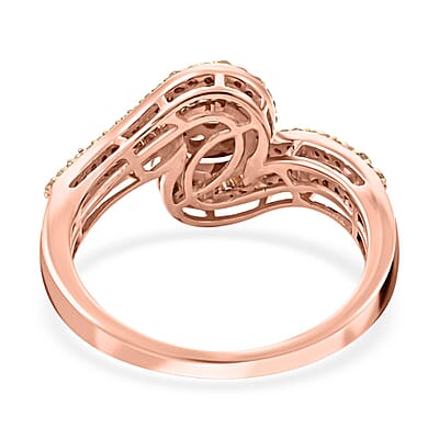 Natural Champagne Diamond Bypass Ring in Vermeil Rose Gold Over Sterling Silver (Size 10.0) 1.00 ctw