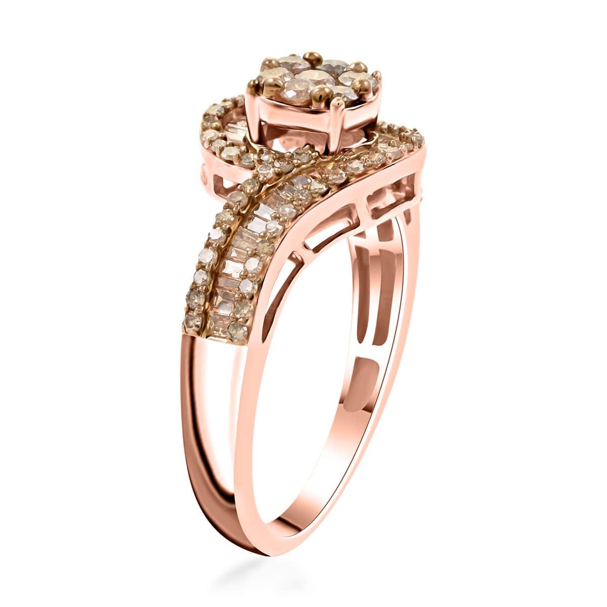 Natural Champagne Diamond Bypass Ring in Vermeil Rose Gold Over Sterling Silver (Size 6.0) 1.00 ctw image number 3