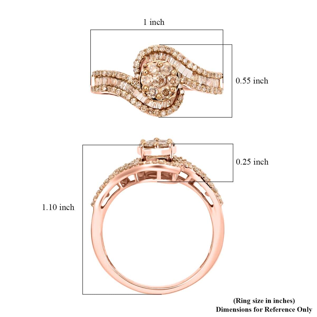 Natural Champagne Diamond Bypass Ring in Vermeil Rose Gold Over Sterling Silver (Size 7.0) 1.00 ctw image number 5