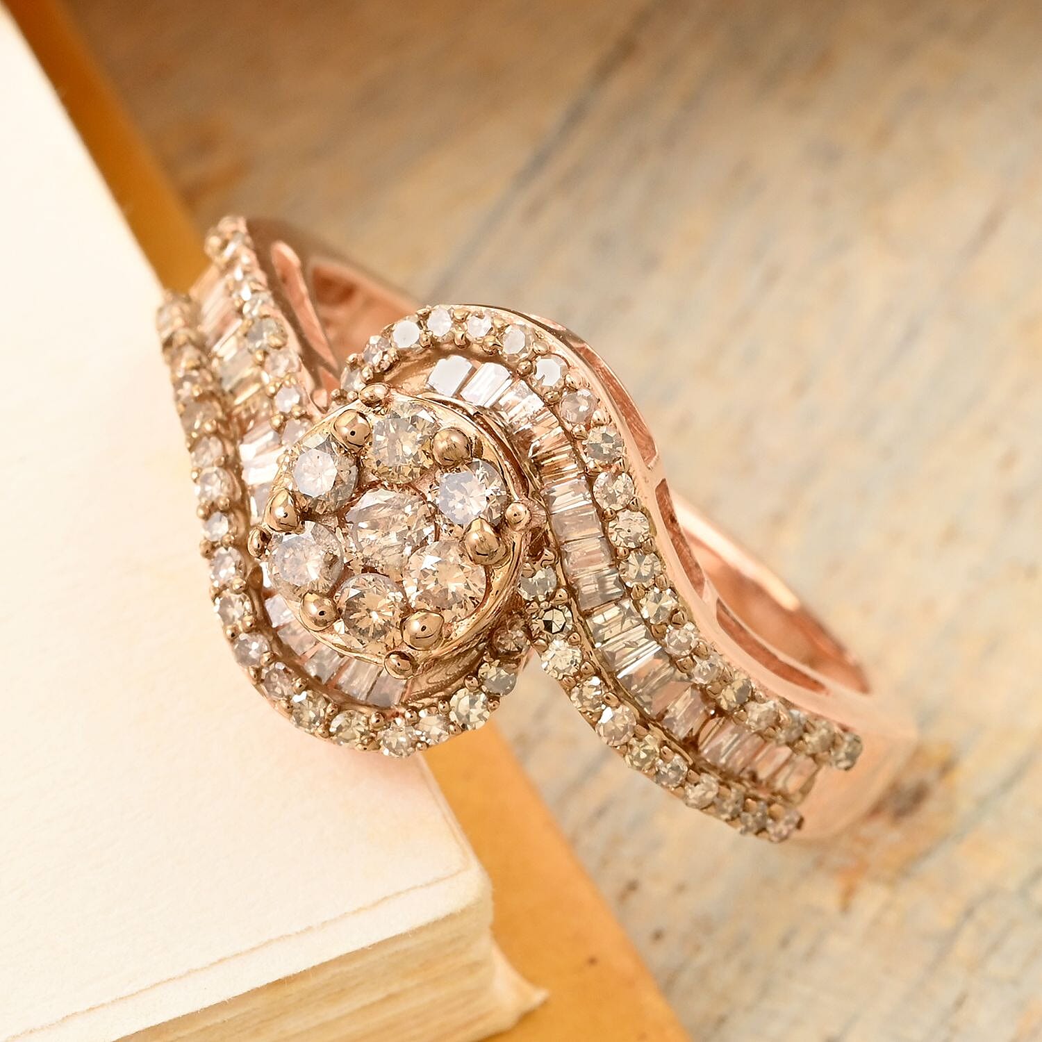 Buy Natural Champagne Diamond Bypass Ring in Vermeil Rose Gold