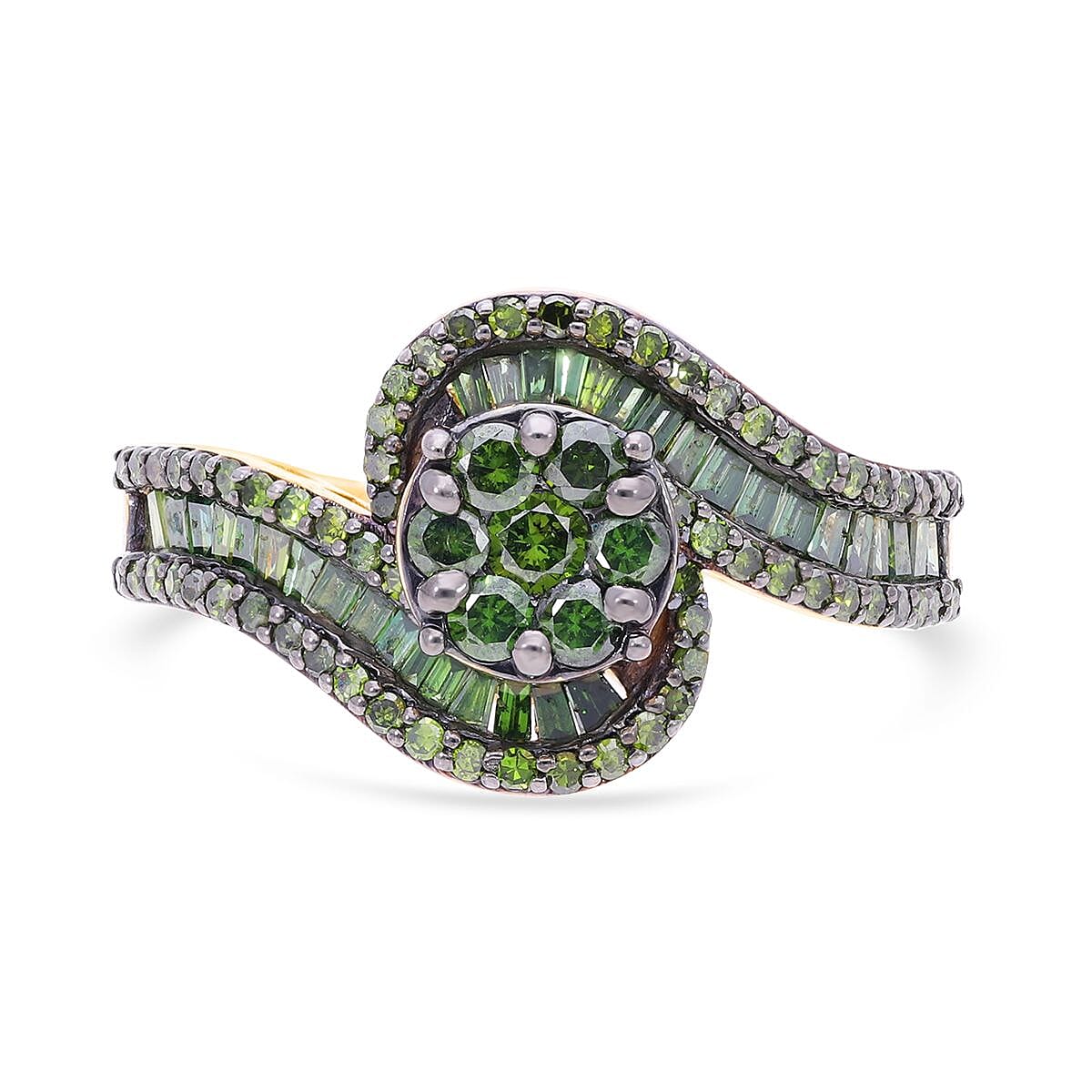 Green Diamond Bypass Ring in Vermeil Yellow Gold Over Sterling Silver (Size 10.0) 1.00 ctw