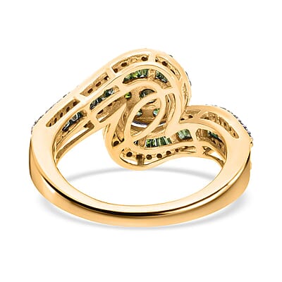 Green Diamond Bypass Ring in Vermeil Yellow Gold Over Sterling Silver (Size 10.0) 1.00 ctw
