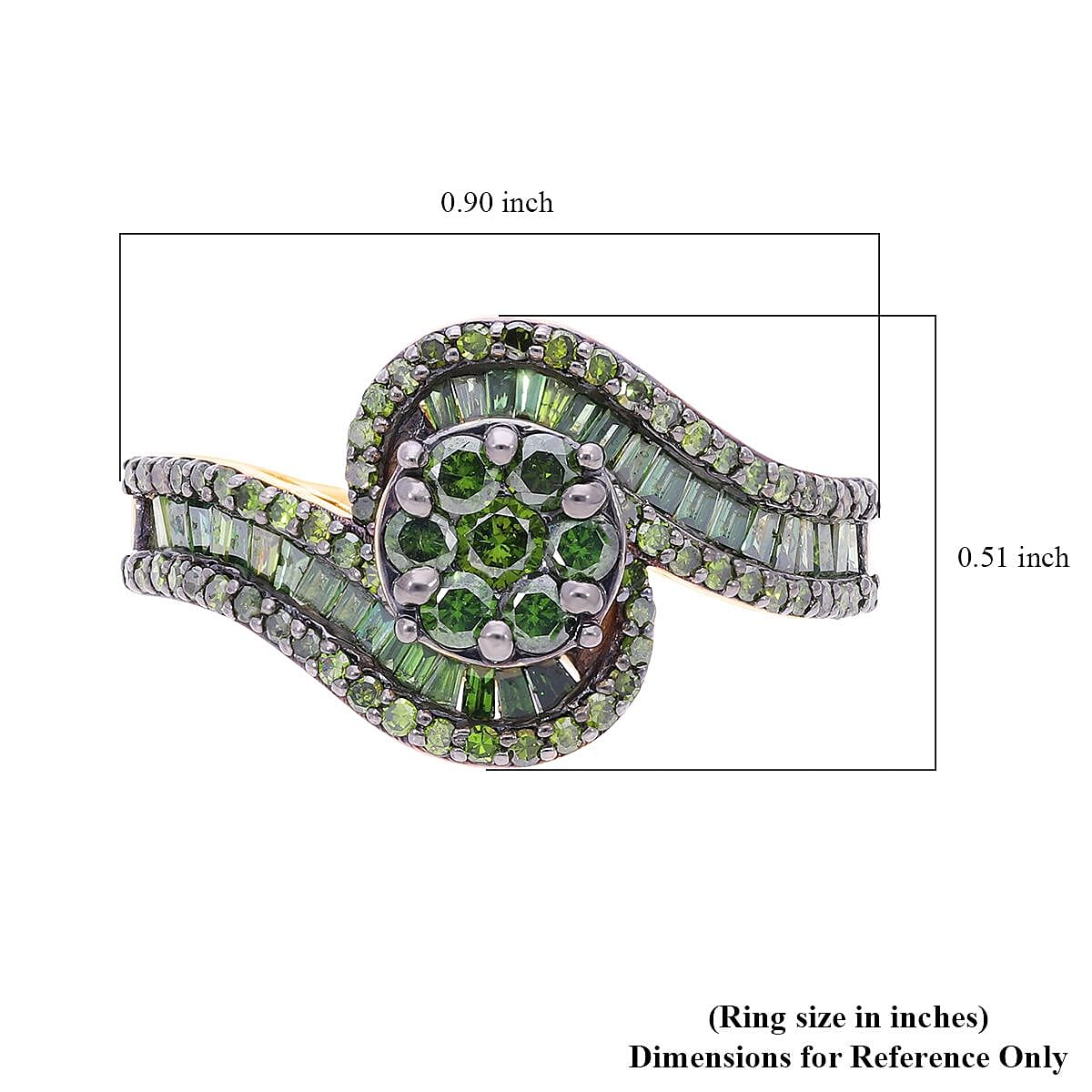 Green Diamond Bypass Ring in Vermeil Yellow Gold Over Sterling Silver (Size 10.0) 1.00 ctw