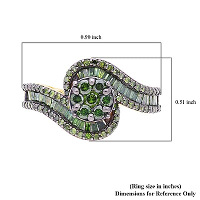 Green Diamond Bypass Ring in Vermeil Yellow Gold Over Sterling Silver (Size 10.0) 1.00 ctw
