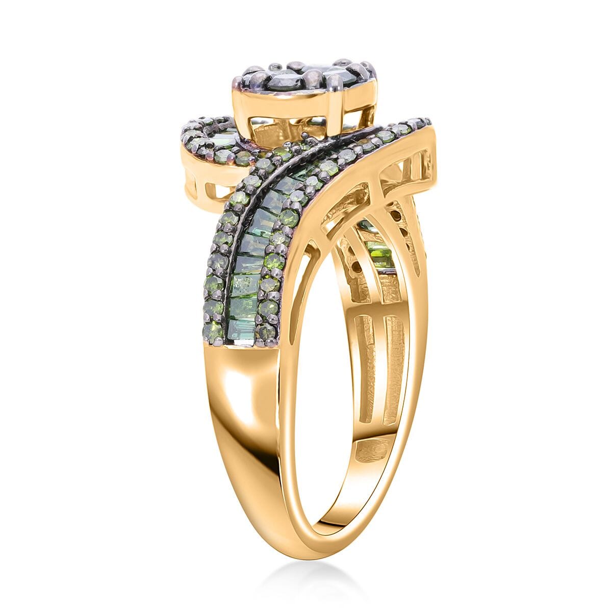 Green Diamond Bypass Ring in Vermeil Yellow Gold Over Sterling Silver (Size 8.0) 1.00 ctw image number 3