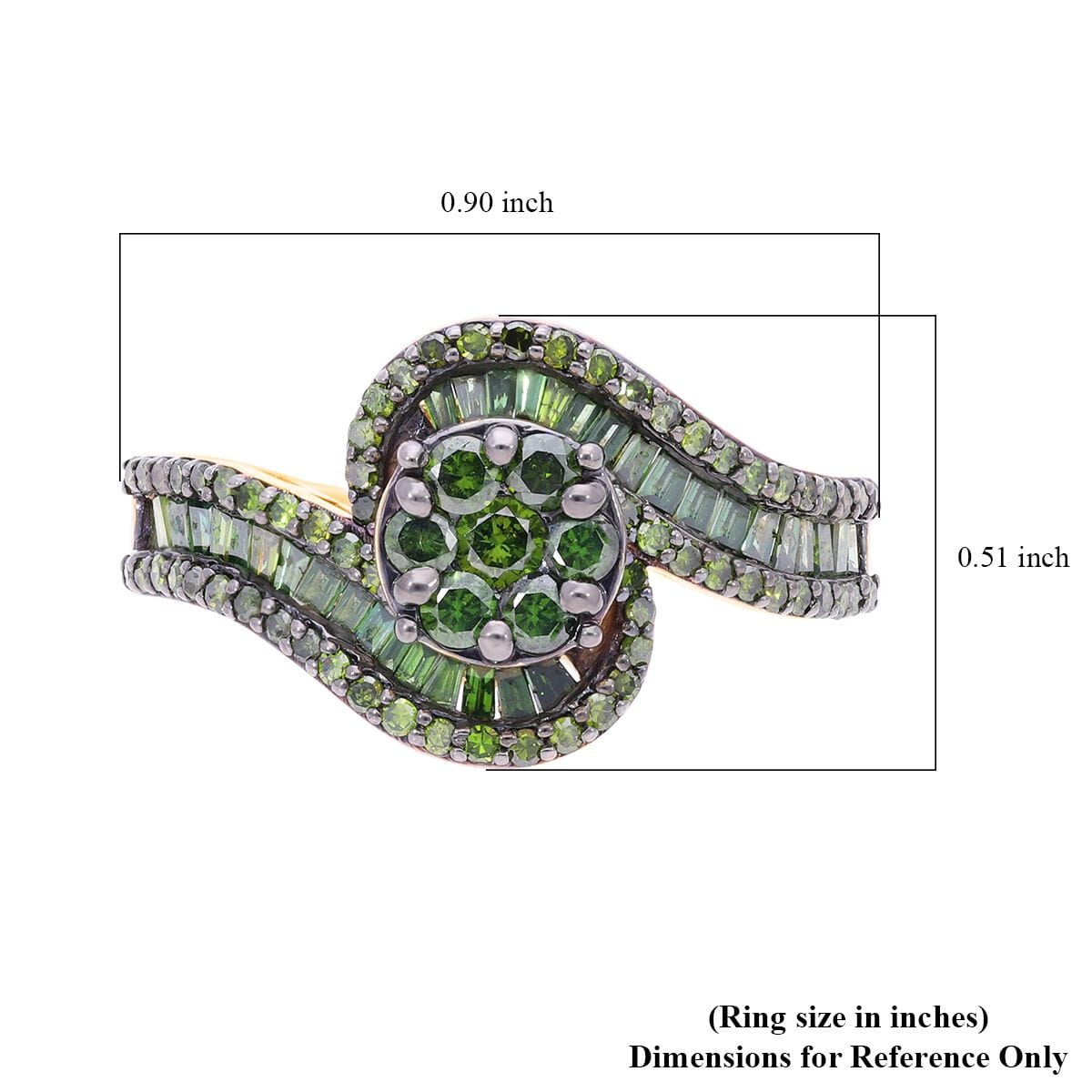 Green Diamond Bypass Ring in Vermeil Yellow Gold Over Sterling Silver (Size 8.0) 1.00 ctw image number 5