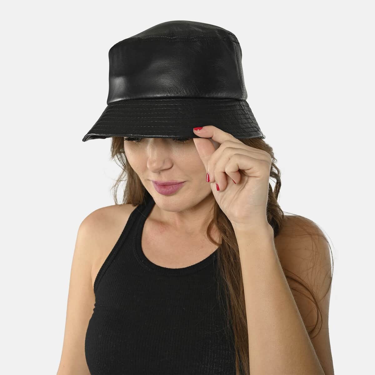 Doorbuster La Marey Black Genuine Lambskin Bucket Hat - One Size Fits Most image number 1