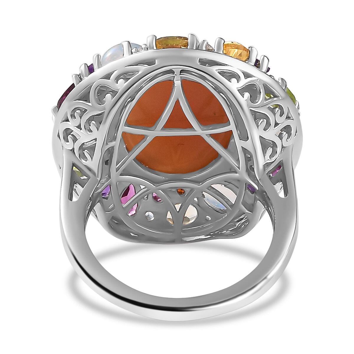 Peach Moonstone and Multi Gemstone 19.90 ctw Graffiti Ring in Platinum Over Sterling Silver (Size 9.0) image number 4