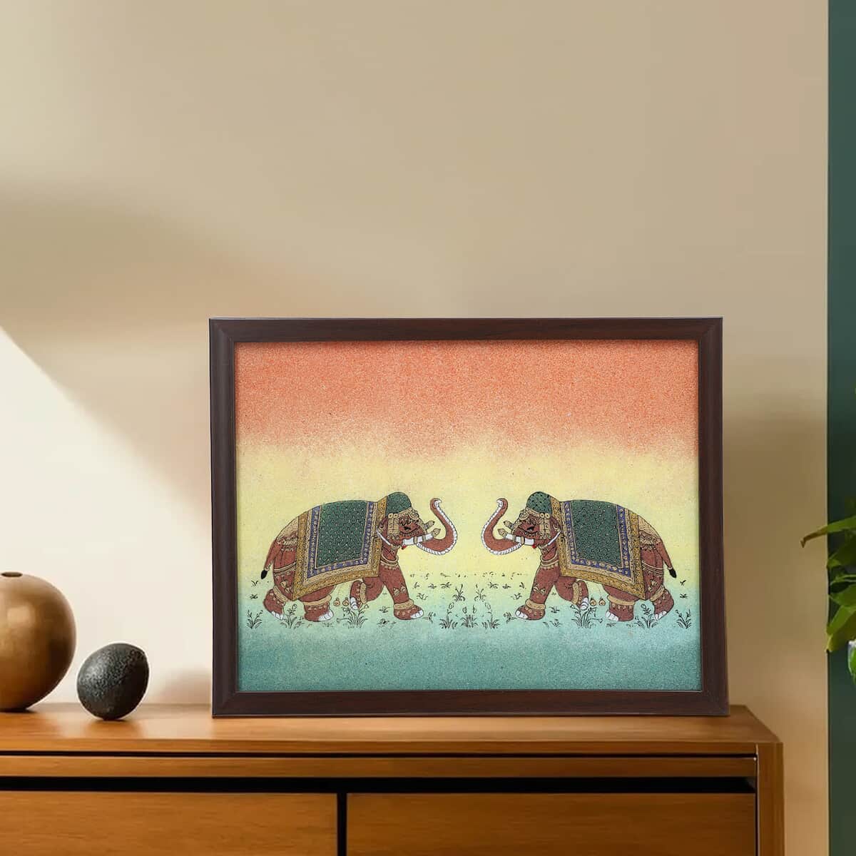 Handcrafted Gemstone Elephant Wall Painting (0.88 lbs) image number 1