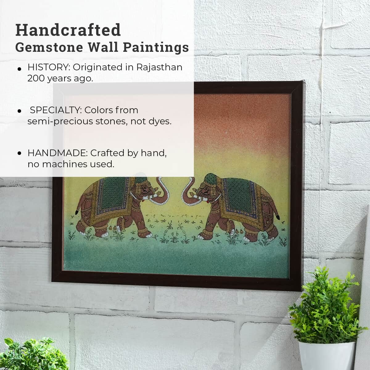 Handcrafted Gemstone Elephant Wall Painting (0.88 lbs) image number 2