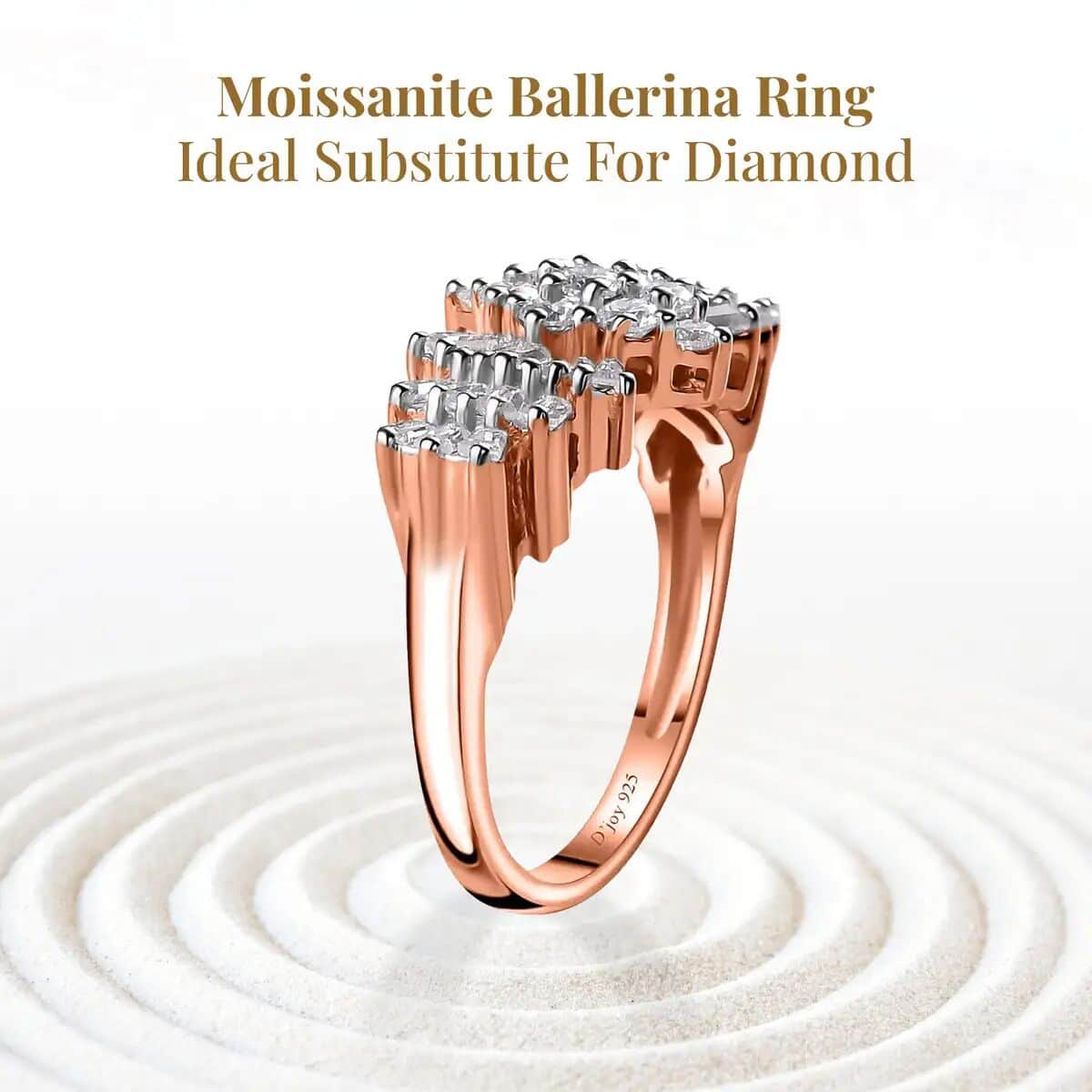 Moissanite Ballerina Ring in Vermeil Rose Gold Over Sterling Silver (Size 10.0) image number 3